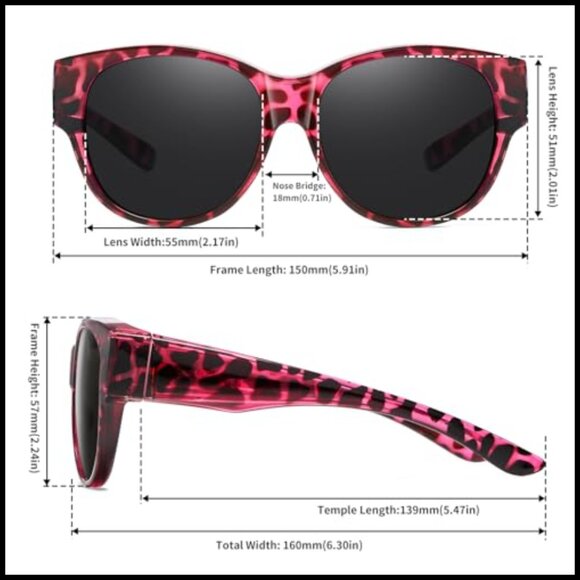 Fit Over Glasses Polarized Sunglasses, Cat Eye Design, UV Protection